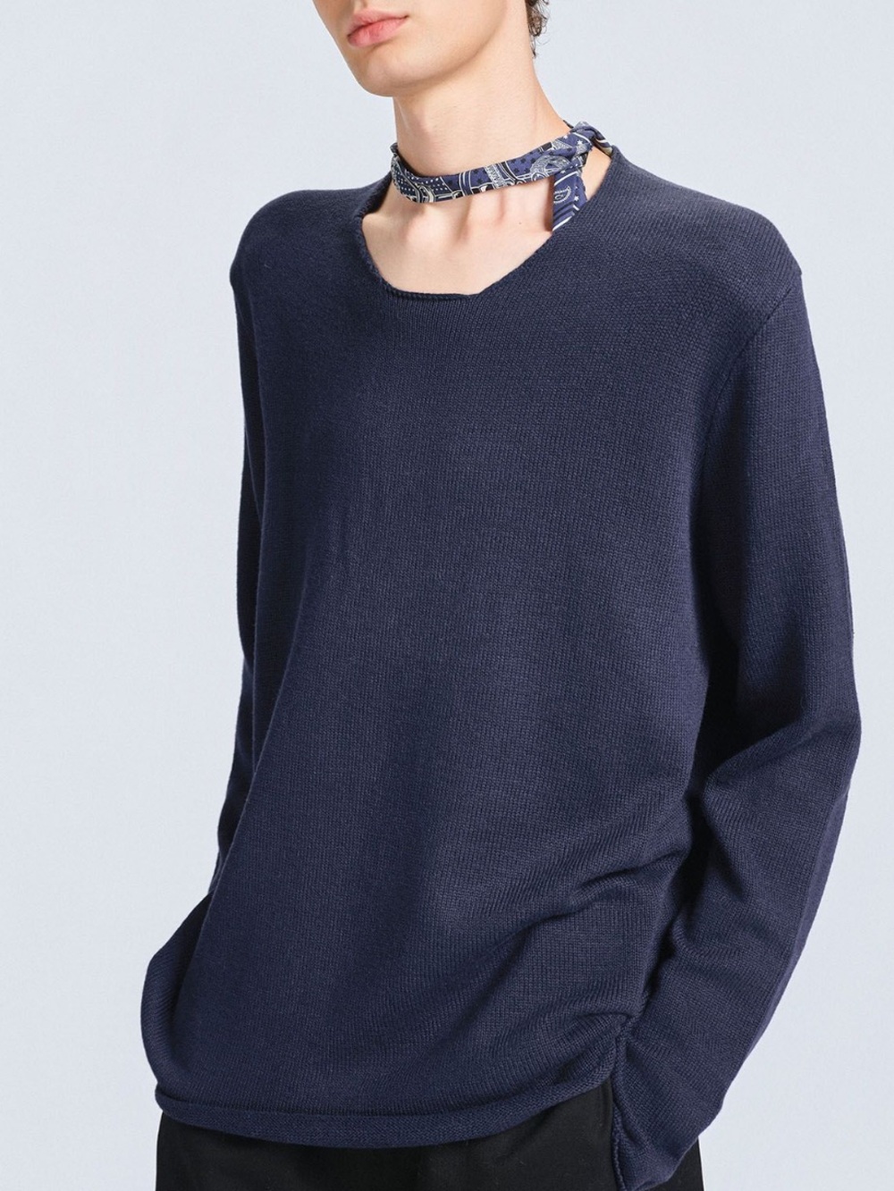 The Row Navy Crewneck Lightweight Sweater